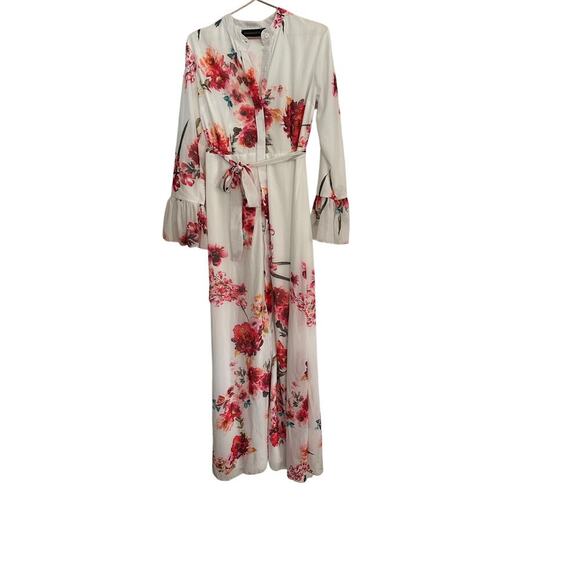 Annah Hariri Women's White Floral Print Modest Ontario Maxi Dress Size 8 - Picture 2 of 7